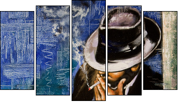 Portrait of the man with a cigarette - Five-piece canvas, Pentaptych