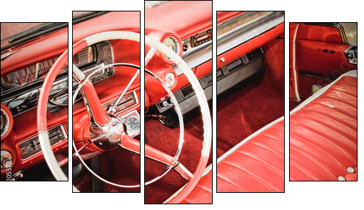classic car interior with red leather upholstery - Five-piece canvas, Pentaptych