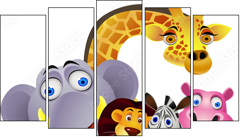 Animal cartoon - Five-piece canvas, Pentaptych