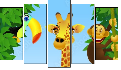 Wild animal cartoon - Five-piece canvas, Pentaptych