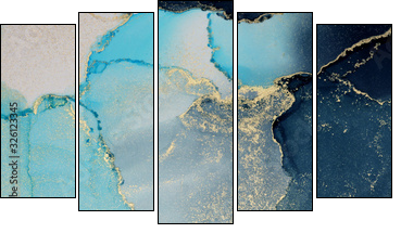 Abstract painting blots background. Marble texture. Alcohol ink colors. - Five-piece canvas, Pentaptych