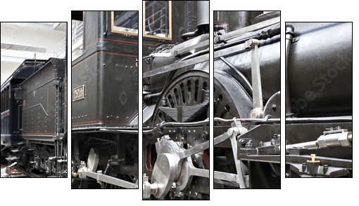 Detail of old steam locomotive - Five-piece canvas, Pentaptych