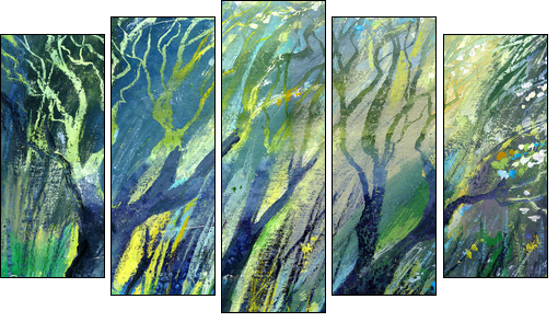 The drawn wood - Five-piece canvas, Pentaptych