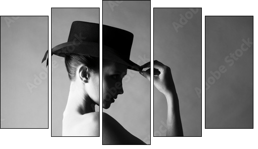 Naked lady with hat - Five-piece canvas, Pentaptych