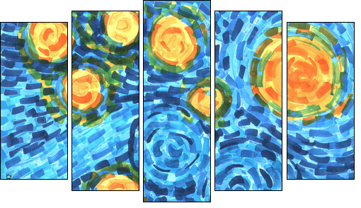 abstract background freehand living materials, colored masks curls, starry night - Five-piece canvas, Pentaptych