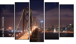 bay bridge and san francisco at night panorama - Five-piece canvas, Pentaptych