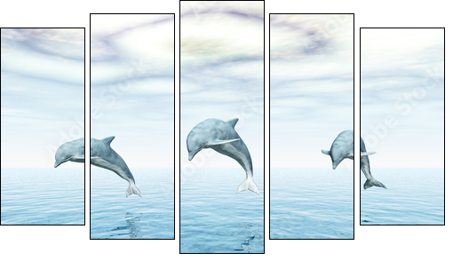 Jumping Dolphins - Springende Delfine - Five-piece canvas, Pentaptych