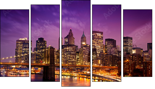 New York Manhattan Pont de Brooklyn - Five-piece canvas, Pentaptych