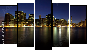 Lower Manhattan panorama at dusk, New York - Five-piece canvas, Pentaptych