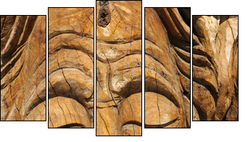 Face carved into an olive tree trunk in Matala - Five-piece canvas, Pentaptych