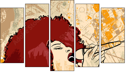 jazz singer on grunge background - Five-piece canvas, Pentaptych
