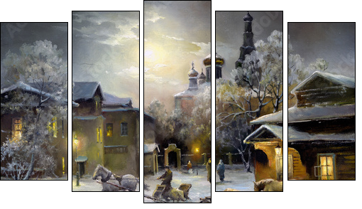 Rural landscape, oil on a canvas - Five-piece canvas, Pentaptych