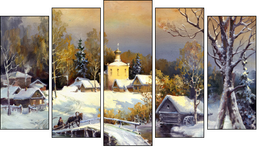 Rural landscape, oil on a canvas - Five-piece canvas, Pentaptych