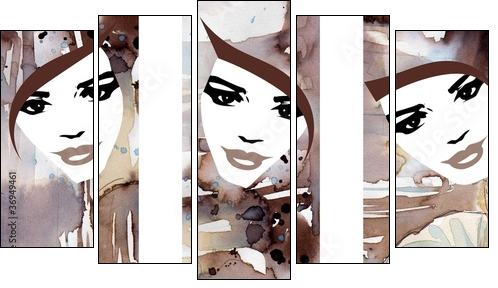 trzy portrety kobiet - Five-piece canvas, Pentaptych