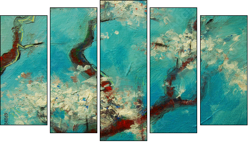 Arbre en fleurs - Five-piece canvas, Pentaptych