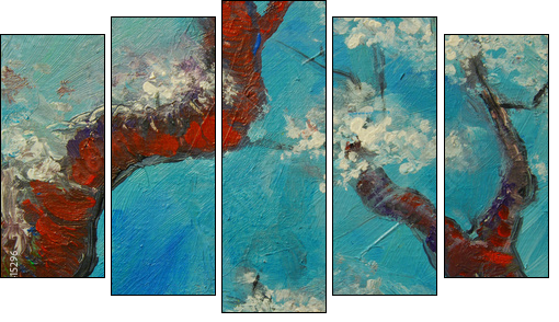 Arbre en fleurs 5 - Five-piece canvas, Pentaptych