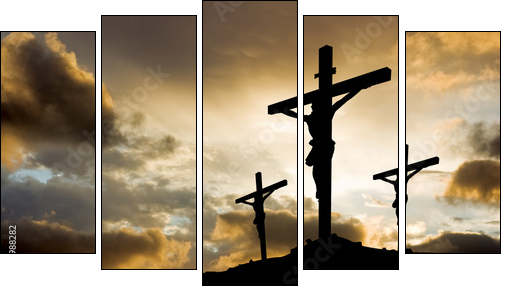 three crosses at sunset - Five-piece canvas, Pentaptych