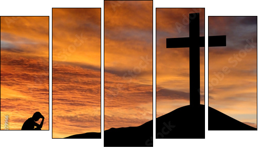 Silhouette of a man sitting regretting his sins - Five-piece canvas, Pentaptych