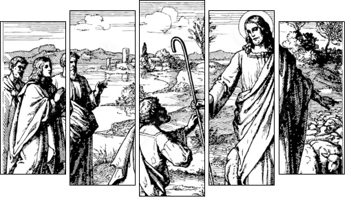 Good Shepherd - Five-piece canvas, Pentaptych