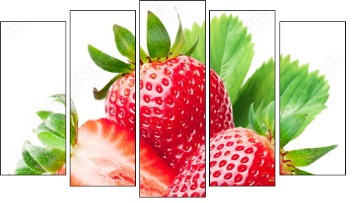 Strawberries with leaves. - Five-piece canvas, Pentaptych