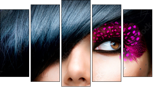 Fashion Brunette Model Portrait. Hairstyle - Five-piece canvas, Pentaptych