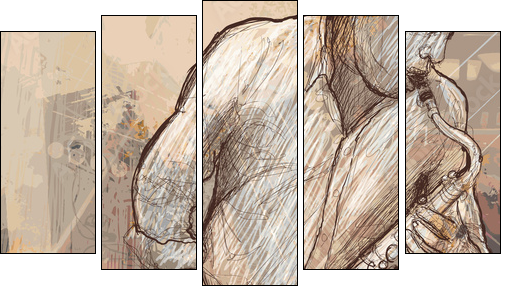 saxophonist playing saxophone on grunge background - Five-piece canvas, Pentaptych