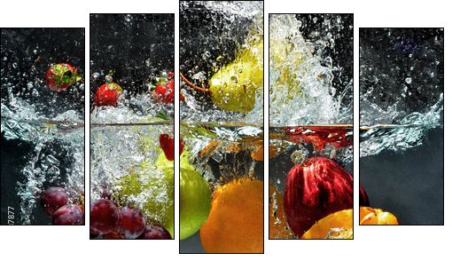 Fruit and vegetables splash into water - Five-piece canvas, Pentaptych