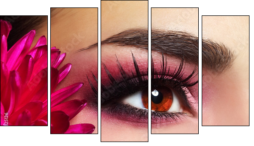 Beautiful Eye Makeup with Aster Flower - Five-piece canvas, Pentaptych