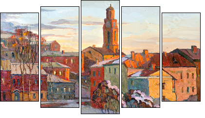 the city landscape of Vitebsk drawn with oil on a canvas - Five-piece canvas, Pentaptych