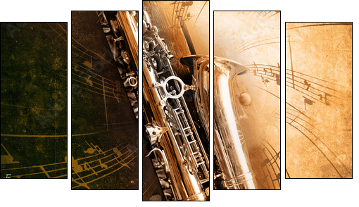Old Saxophone with dirty background - Five-piece canvas, Pentaptych