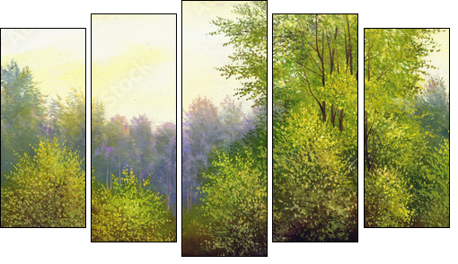 beautiful summer landscape, canvas, oil - Five-piece canvas, Pentaptych