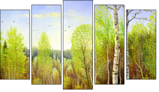autumn landscape, canvas, oil - Five-piece canvas, Pentaptych
