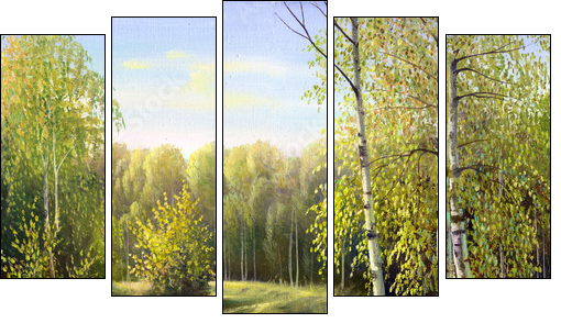 autumn landscape, canvas, oil - Five-piece canvas, Pentaptych