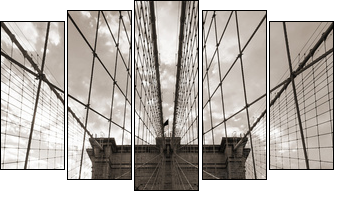 Brooklyn Bridge in New York City. Sepia tone. - Five-piece canvas, Pentaptych