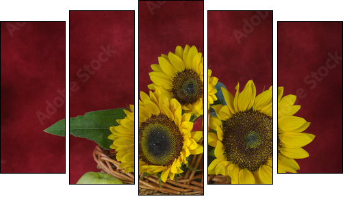 Still life with sunflowers and apples - Five-piece canvas, Pentaptych
