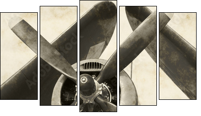 Wartime navy airplane with folded wings - Five-piece canvas, Pentaptych