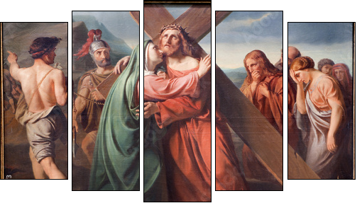 Brussels - Jesus under cross and Mary - Five-piece canvas, Pentaptych