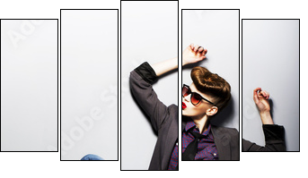 Pin-up girl in sunglasses sitting. American retro style - Five-piece canvas, Pentaptych