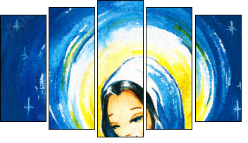 Nativity sceneMary with the young Jesus in her arms.Watercolors. - Five-piece canvas, Pentaptych