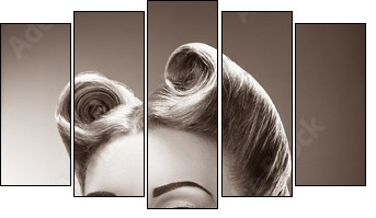 Old-fashioned Pin-up Girl Blowing a Kiss. Retro Style - Five-piece canvas, Pentaptych