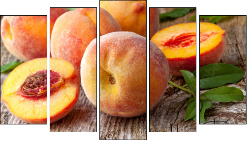 fresh peaches on wood  background - Five-piece canvas, Pentaptych
