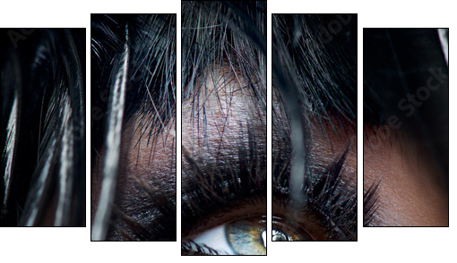 Smokey Eyes Make-up close-up. Black Eyeshadow - Five-piece canvas, Pentaptych