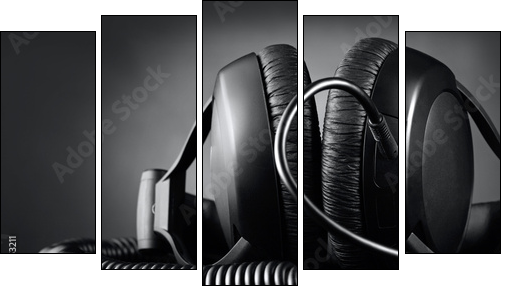 Modern headphones over dark background - Five-piece canvas, Pentaptych