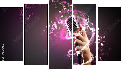 audio microphone retro style - Five-piece canvas, Pentaptych