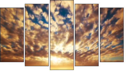 Zebras herd on African savanna at sunset. Safari in Serengeti - Five-piece canvas, Pentaptych