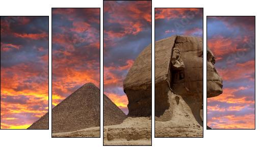 Pyramid and Sphinx at Giza, Cairo - Five-piece canvas, Pentaptych
