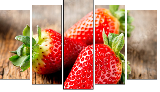Strawberry over Wooden Background. Strawberries close-up - Five-piece canvas, Pentaptych