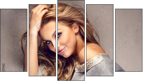 Portrait of beautiful blonde girl with long hair - Five-piece canvas, Pentaptych