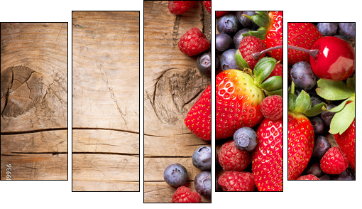 Berries on Wooden Background. Organic Berry over Wood - Five-piece canvas, Pentaptych