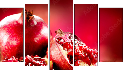 Pomegranates over Red Background. Organic Bio fruits - Five-piece canvas, Pentaptych